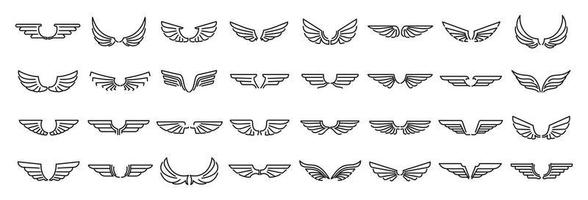 ali d'angelo set di icone, stile contorno vettore