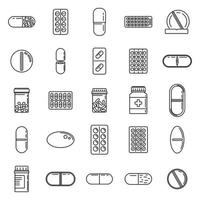 set di icone di pillola medica, stile contorno vettore