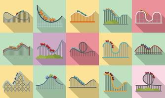 set di icone di montagne russe, stile piatto vettore