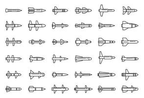 set di icone di attacco missilistico aereo, stile contorno vettore