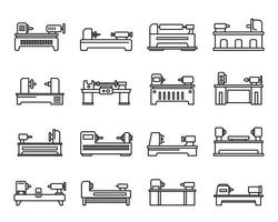 set di icone di perforazione al tornio, stile contorno vettore