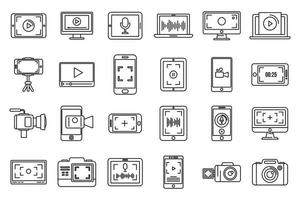 set di icone di registrazione dello schermo digitale, stile contorno vettore