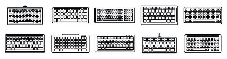 set di icone della tastiera di lavoro, stile contorno vettore