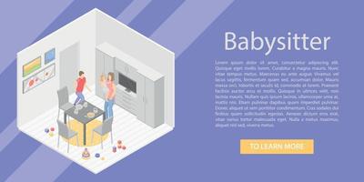 banner di concetto di babysitter, stile isometrico vettore
