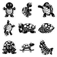 set di icone di tartaruga felice, stile semplice vettore