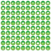 100 icone dell'agricoltura hanno impostato il cerchio verde vettore