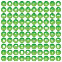 100 icone di divertimento hanno impostato il cerchio verde vettore