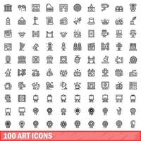 100 icone d'arte impostate, stile contorno vettore