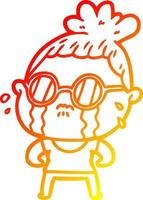 caldo gradiente disegno cartone animato donna piangente che indossa occhiali da sole vettore
