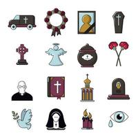 set di icone di servizio rituale funebre, stile cartone animato vettore