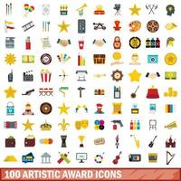100 set di icone del premio artistico, stile piatto vettore