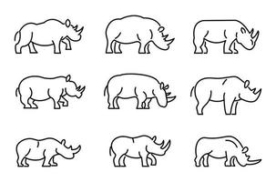 set di icone di rinoceronte, stile contorno vettore