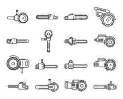 le icone della sega elettrica impostano il vettore di contorno. attrezzatura per motosega