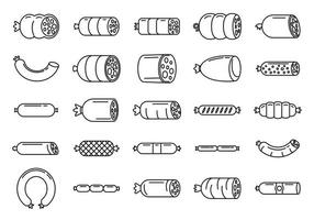 salsiccia fresca set di icone, stile contorno vettore