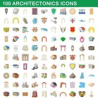 100 icone architettoniche impostate, stile cartone animato vettore