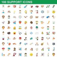 100 icone di supporto impostate, stile cartone animato vettore