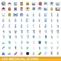 100 set di icone mediche, stile cartone animato vettore