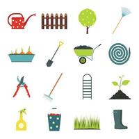 Set di 16 icone piatte da giardino vettore