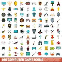 100 icone di giochi per computer impostate, stile piatto vettore