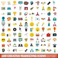 100 set di icone di marketing creativo, stile piatto vettore