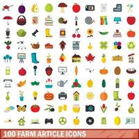 100 icone di articoli di fattoria impostate, stile piatto
