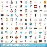 100 icone di informazioni impostate, stile cartone animato vettore