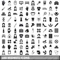 100 icone ostetriche impostate, stile semplice vettore