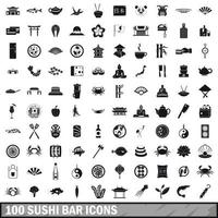 100 icone di sushi bar impostate, stile semplice vettore