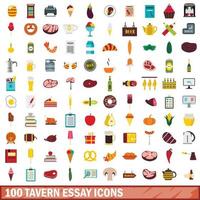 100 set di icone del saggio della taverna, stile piatto vettore