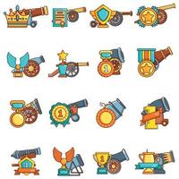 set di icone di ricompensa di artiglieria, stile cartone animato vettore