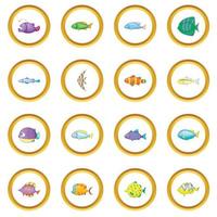 cerchio di diverse icone di pesce vettore