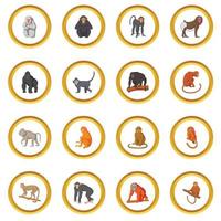 cerchio di icone di diverse scimmie vettore