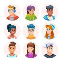 collezione di personaggi avatar adolescenti allegri. avatar di ragazzi e ragazze in stile cartone animato vettore