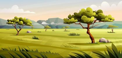 illustrazione del paesaggio della savana. paesaggio della savana africana in stile cartone animato vettore
