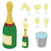 champagne set di icone, stile isometrico vettore