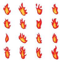 set di icone di fiamma di fuoco, stile isometrico vettore