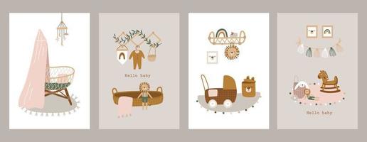 baby card in stile boho e scandinavo per baby shower, biglietto d'invito, poster. illustrazione vettoriale. vettore