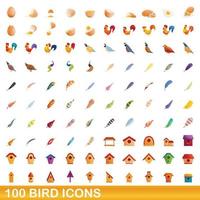 100 icone di uccelli impostate, stile cartone animato vettore