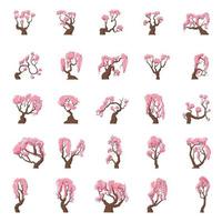 25 alberi di sakura dei cartoni animati impostati vettore