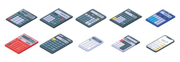 calcolatrice set di icone, stile isometrico vettore