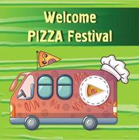 sfondo di concetto di camion festival della pizza, stile cartone animato vettore