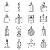 le icone di forme di candela impostano la luce della fiamma, lo stile del contorno vettore
