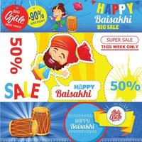 baisakhi festival di vendita banner in stile cartone animato vettore