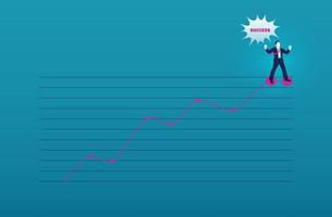 uomo d'affari in cima a un grafico grafico con passione che urla per avere successo concetto vettore