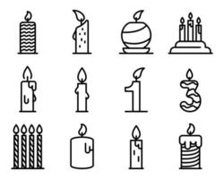 set di icone di candela di compleanno, stile contorno vettore