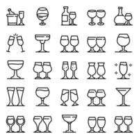 set di icone di bicchiere di vino, stile contorno vettore