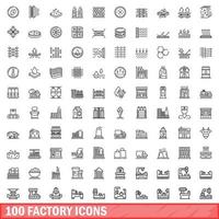 100 icone di fabbrica impostate, stile contorno vettore