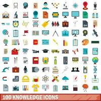 100 icone di conoscenza impostate, stile piatto vettore