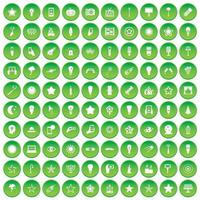 100 icone luminose impostano un cerchio verde vettore