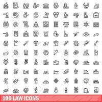 100 icone di legge impostate, stile contorno vettore